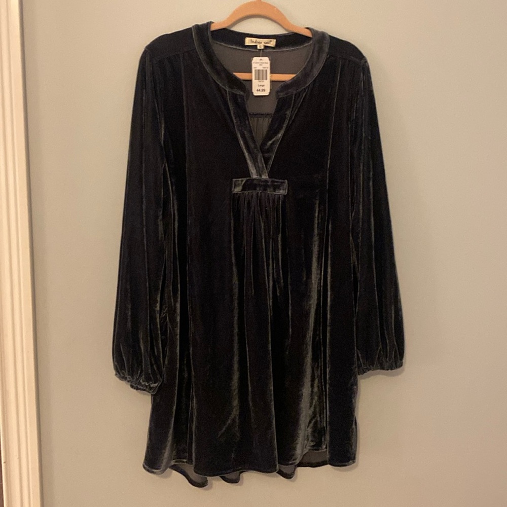 Soft velour dress NWTs!  Size large. Slate gray with pockets!